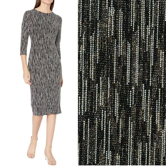 Nine West Glitter Metallic Stretch Knit Dress Midi Event Cocktail Black Size14 - Picture 1 of 13